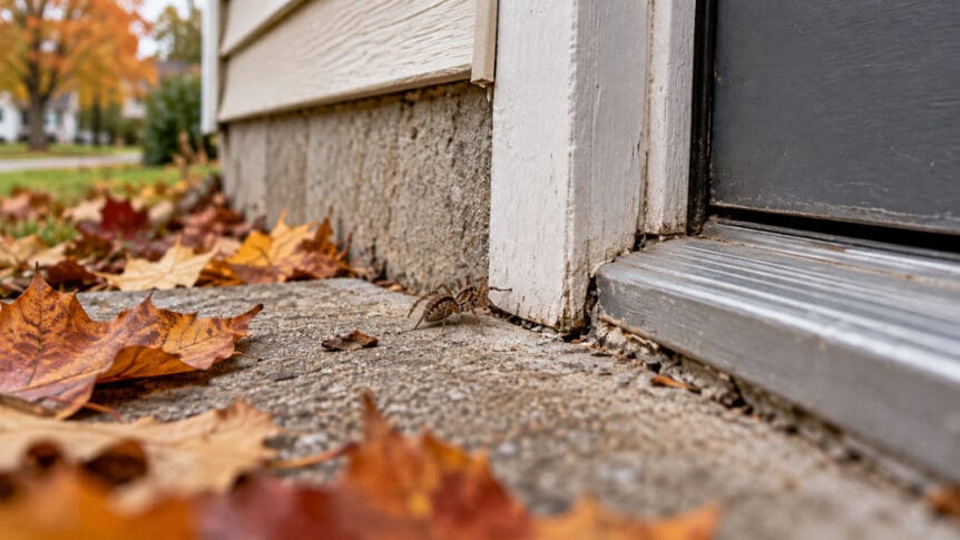 wolf spider crawling into a house in Buffalo in the fall